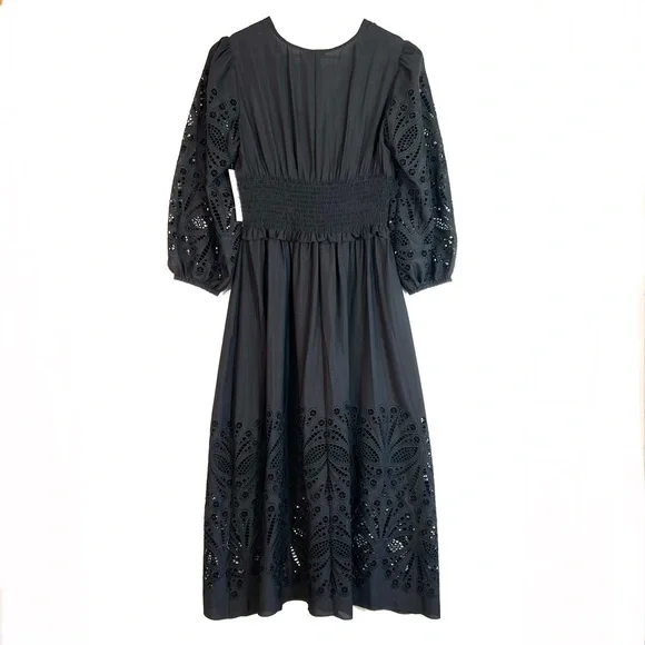 NWT Shoshanna Ari Laser Cut Midi Eyelet Dress Black Size 2 - Picture 5 of 16